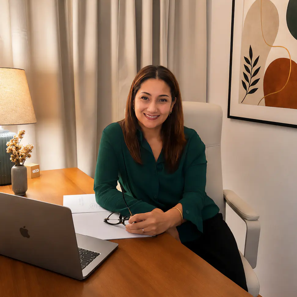 Sharon at her desk